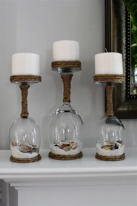 Seashell And Sand Wine Glass Candle Holders Set Of 3 Beach Etsy