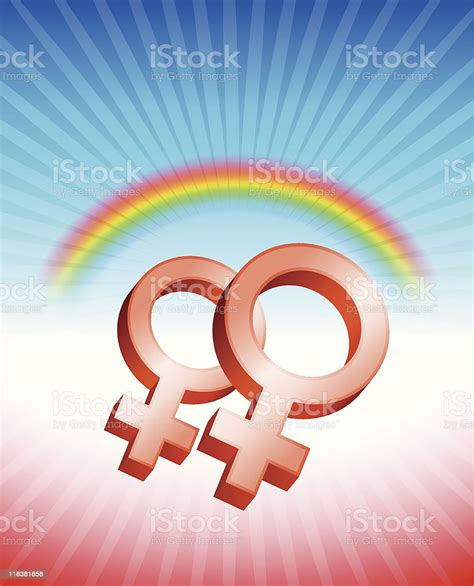 Lesbian Red Female Gender Symbols With Rainbow Internet Background Stok Vektör Sanatı Lezbiyen