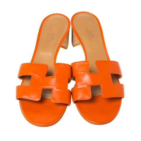 Postpay is available for uae residents only. Hermes Orange Leather Oasis Slides Size 40 Hermes | TLC
