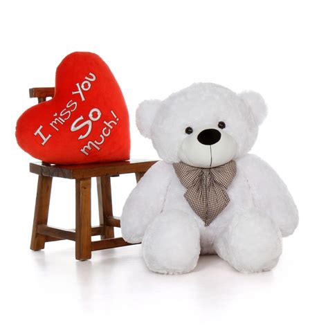 48in Big Valentines Day Teddy Bear With Beautiful ‘i Miss You So Much Heart Pillow