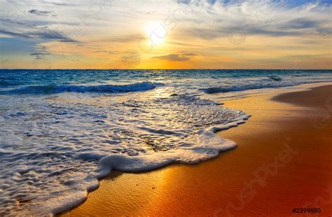 Landscape Of Beautiful Tropical Beach In Sunset Stock