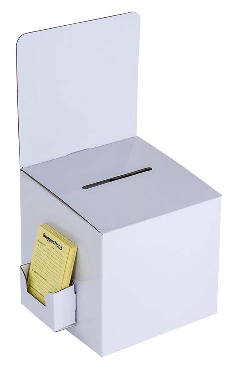 Cardboard Ballot Box Removable Header Side Pocket White Donation