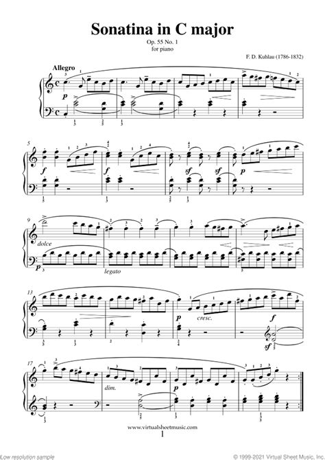 Sonatina In C Major Op55 No1 Sheet Music For Piano Solo Pdf