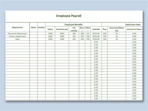 Employee Payroll Spreadsheet Ms Excel Templates