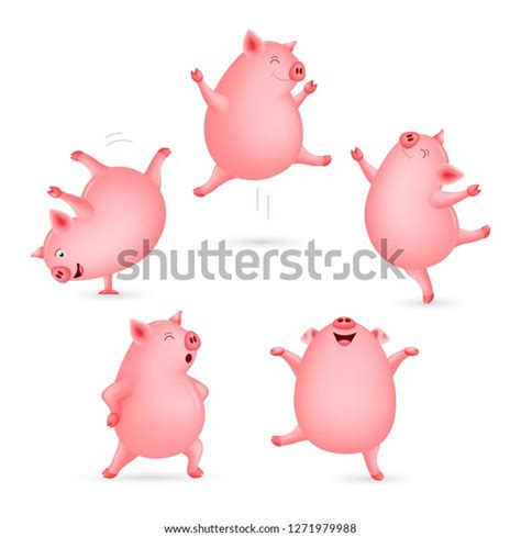 Set Funny Pig Dancing Cute Cartoon Stock Vector Royalty Free 1271979988