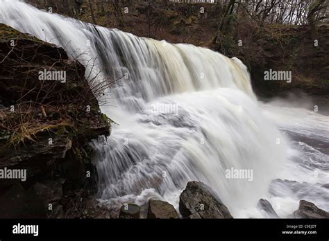 Sgwd Clun Gwyn Waterfall On The Afon Mellte River Powys Wales Uk Stock