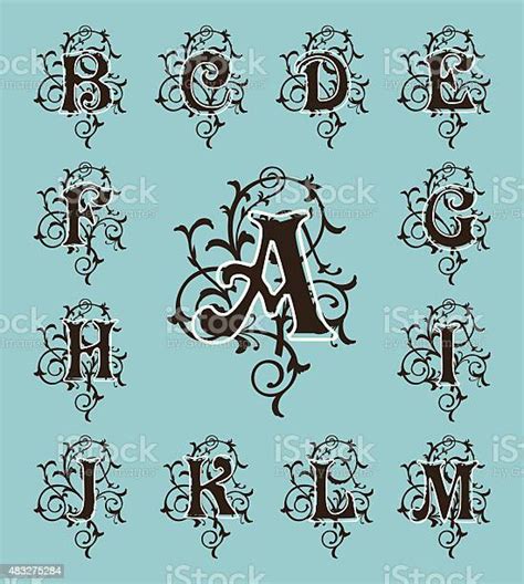 Vintage Set Capital Letters Floral Monograms And Beautiful Filigree