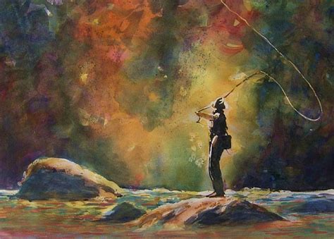Art Fly Fishing At Sunset Sold Collection Of Del And Nancy Pengilly By