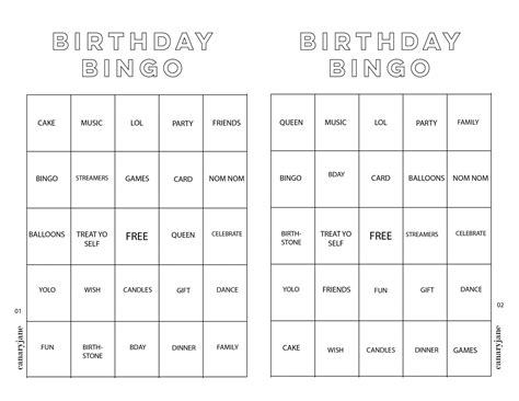 Birthday Bingo Free Printable Canary Jane