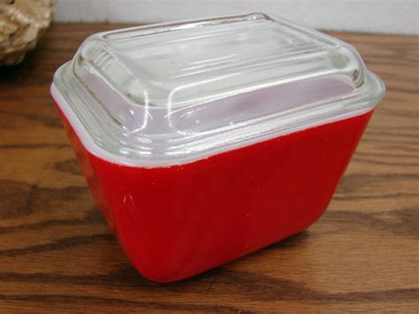 Vintage Pyrex Primary Color Red Small Rectangular Refrigerator Bowl W
