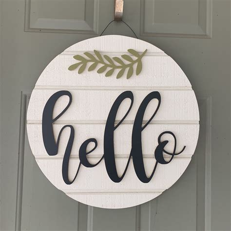 Hello round shiplap sign white porch sign rustic | Etsy | Shiplap sign ...
