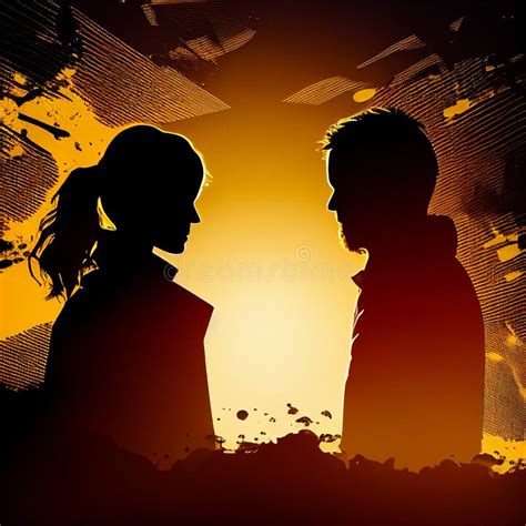 Silhouette Of Man And Woman Facing Each Other Conflict Concept