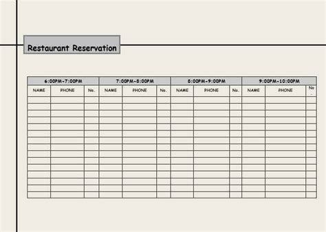 3 Restaurant Reservation Log Templates Word Excel Formats Throughout