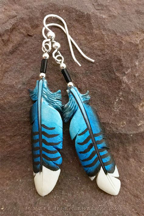 Blue Jay Tail Bone Feather Earrings