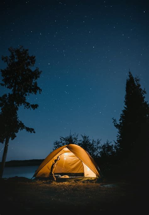 Brown Dome Tent Near Trees At Night Photo Free Camping Image On Unsplash