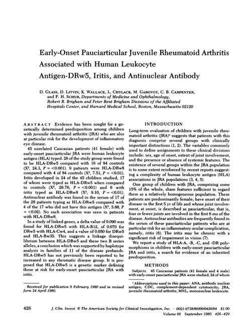 Early Onset Pauciarticular Juvenile Rheumatoid Arthritis Associated