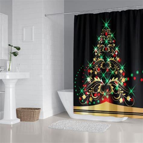 Christmas Shower Curtain Set For Bathroom With Hooks Waterproof