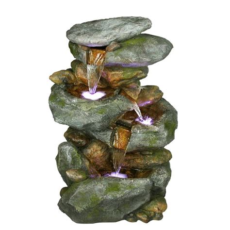 Alpine Rock Waterfall Fountain With Led Lights Win582 The Home Depot