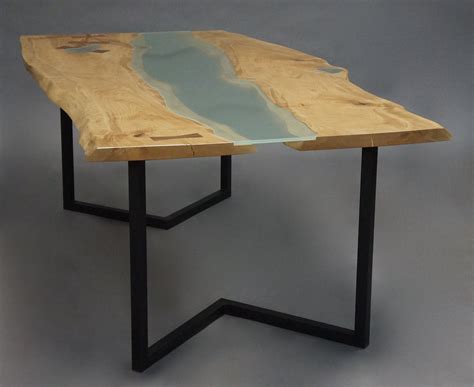 Hand Made Natural Edge Glass Slab Dining Table By Gerspach