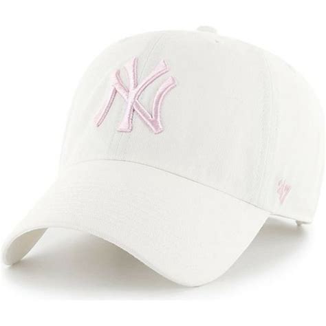 47 Brand Curved Brim Pink Logo New York Yankees Mlb Clean Up White Cap