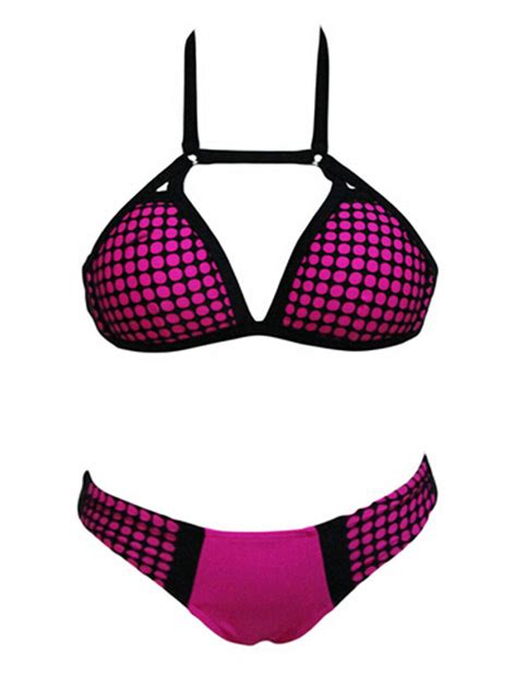 Hot Pink Polka Dot Halter Triangle Bikini