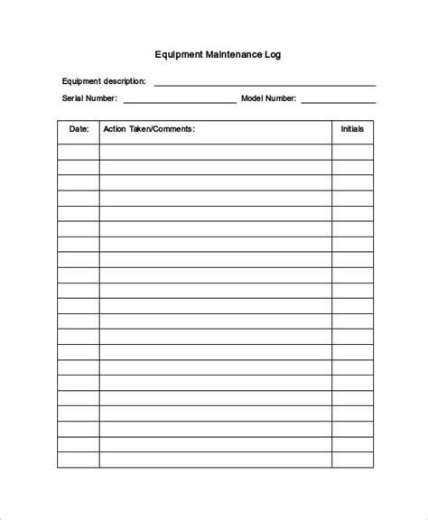 Maintenance Log Templates 14 Free Printable Word Excel