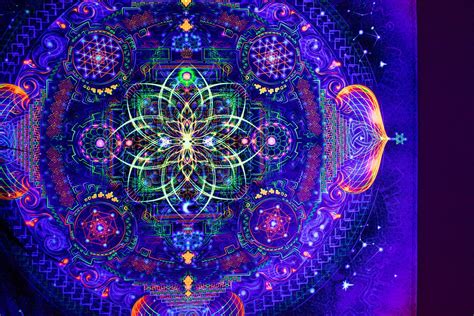 Psychedelic Tapestry Uv Mandala Blacklight Esoteric Spiritual Etsy
