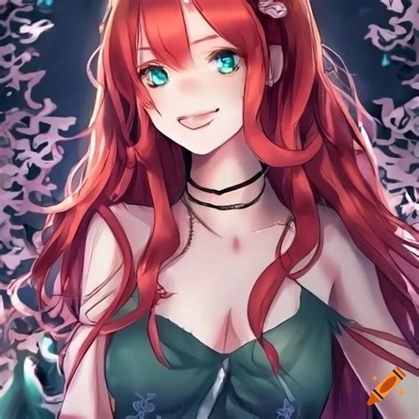 Anime Girl With Long Red Hair And Teal Eyes