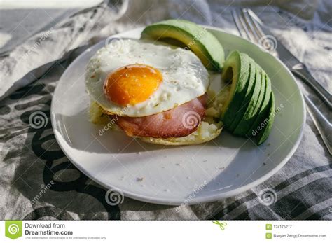 Egg And Bacon Avocado Breakfast Stock Image Image Of Wooden