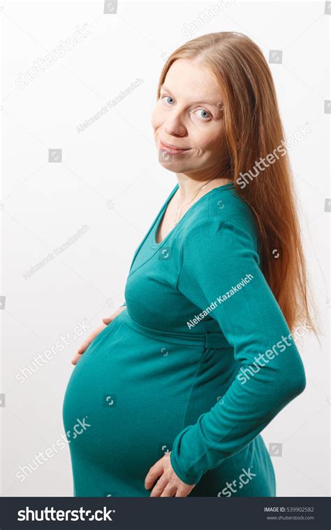 Pregnant Redhead Woman Her Big Belly ภาพสตอก Shutterstock