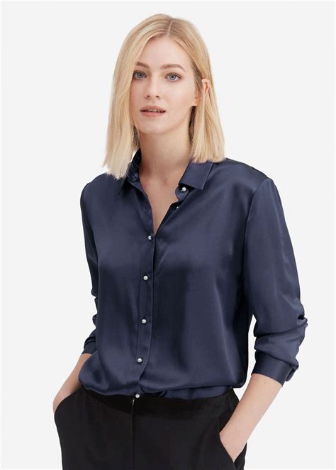 Women Classic Pearl Button Silk Shirt Silk Shirt Womens Silk Blouses Clothes
