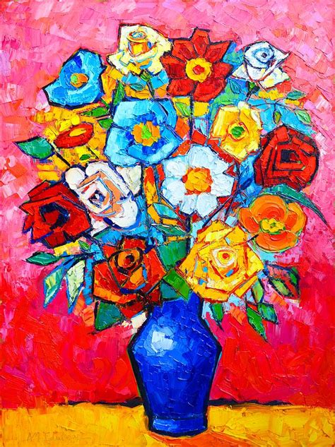 Colorful Roses And Camellias Abstract Bouquet Of Flowers Painting By