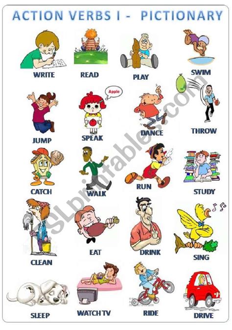 Action Verbs Pictionary Esl Worksheet By Sapaotog F