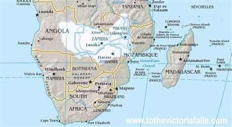 Road map to the southern countries of africa. To The Victoria Falls : The Zambezi River