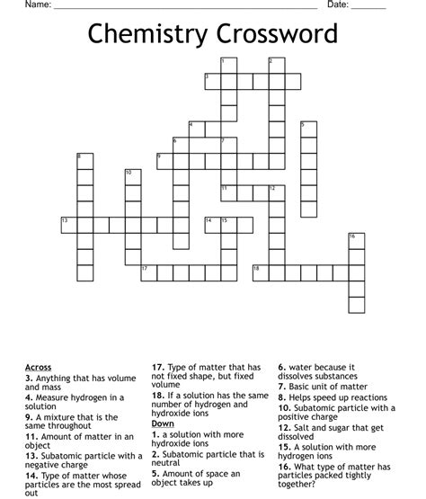 Chemistry Crossword Wordmint