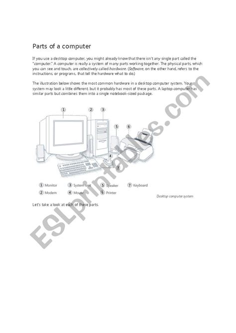 Parts Of A Computer Esl Worksheet By Converenglish