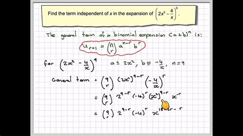 Finding The Term In A Binomial Expansion Independent Of X Youtube