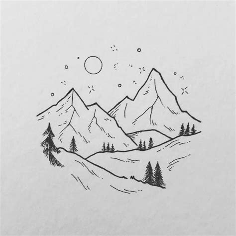 Night Mountains Line Art Drawings Mountain Drawing Art Drawings Simple