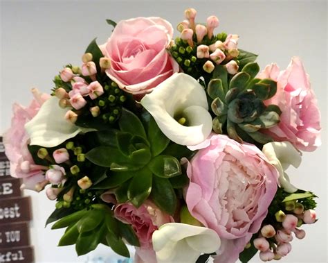 Brides Hand Tied Bouquet With Succulents Peonies Roses Etc Flower Bouquet Wedding Flowers