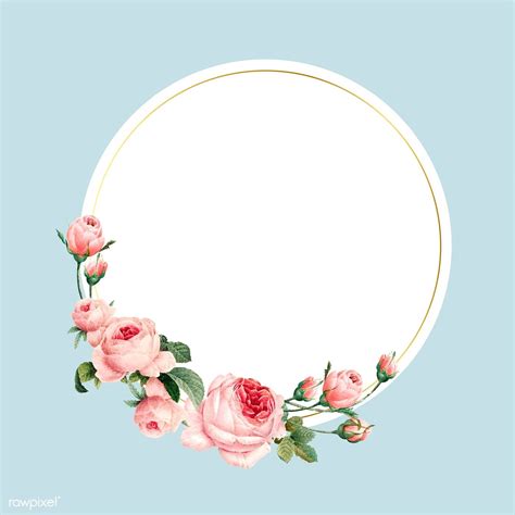 Blank Round Pink Roses Frame Vector On Blue Background Free Image By
