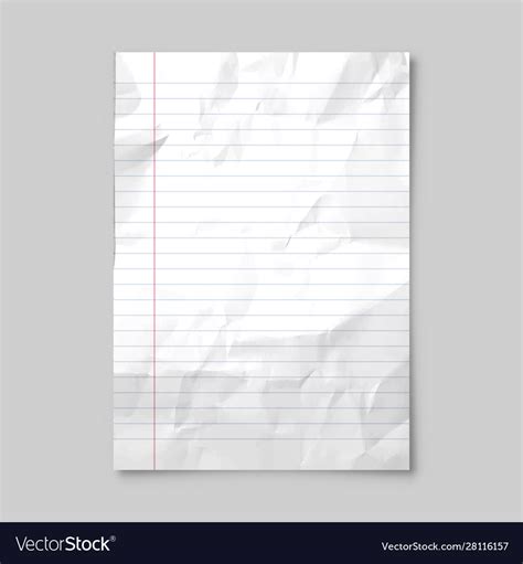 Realistic Blank Lined Crumpled Paper Sheet Vector Image