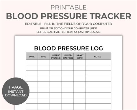 Blood Pressure Log Chart Printable Log Free Printable Worksheet