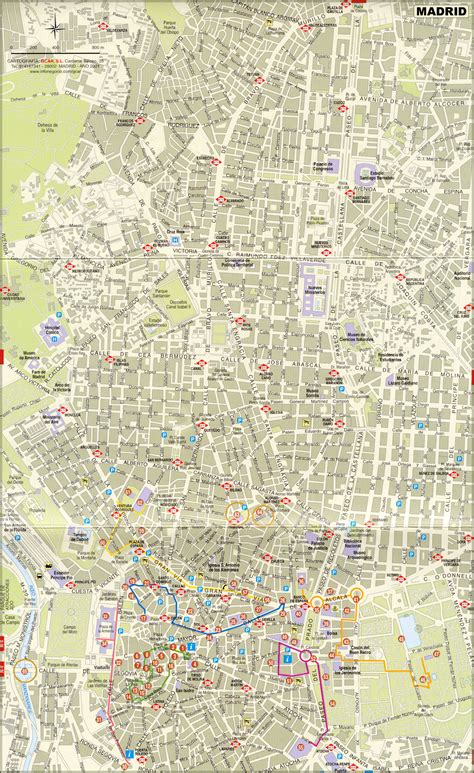 Large Detailed Road Map Of Madrid City Center With Buildings Vidiani