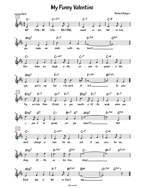 My Funny Valentine Lead Sheet With Lyrics Sheet Music For Vocals