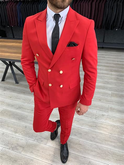 Buy Red Slim Fit Double Breasted Suit By Gentwith Free Shipping