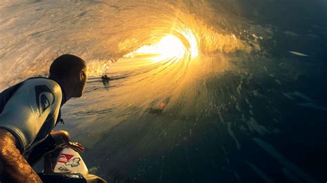 Surfer Surfing Wave Ocean Sunset Sunlight Wallpaper 1920x1080 97181