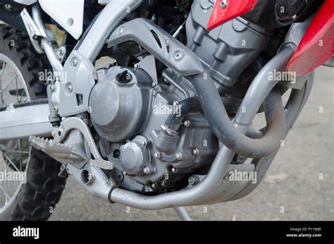 Motorcycle Engine Closeup At Field Of Racing Stock Photo Alamy
