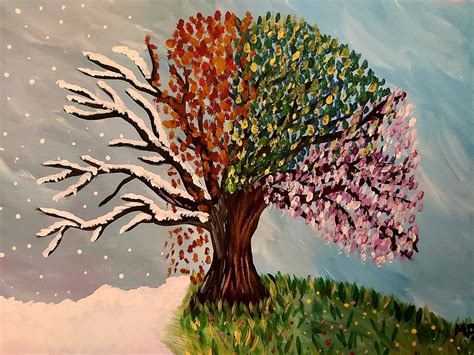 4 Seasons Acrylic Painting On Canvaa Etsy
