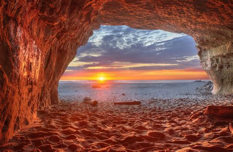 Cave And View Of Sunset Hd Wallpaper Wallpaper Flare