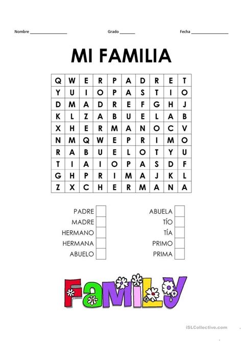 Mi Familia Enseñanza De Las Letras Sopas De Letras Para Imprimir